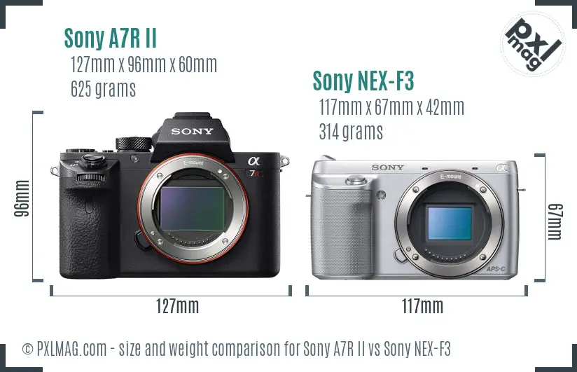 Sony A7R II vs Sony NEX-F3 size comparison