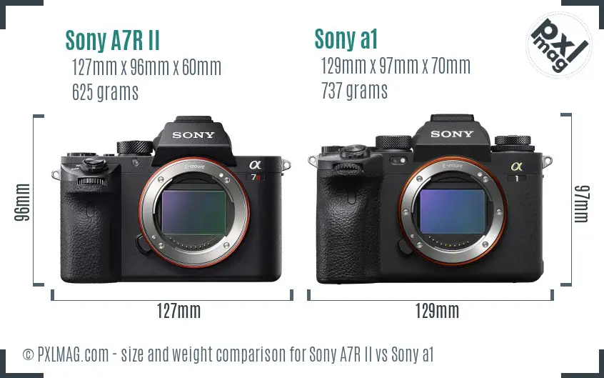 Sony A7R II vs Sony a1 size comparison