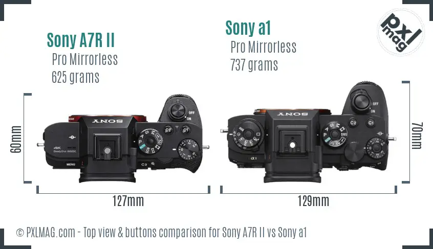 Sony A7R II vs Sony a1 top view buttons comparison