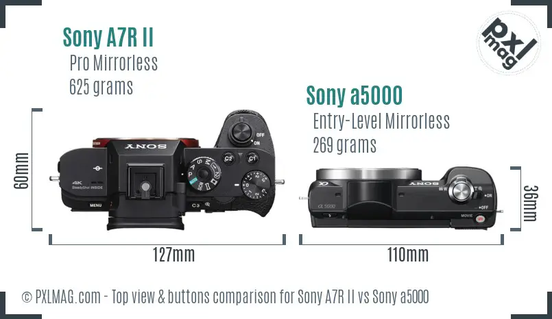 Sony A7R II vs Sony a5000 top view buttons comparison