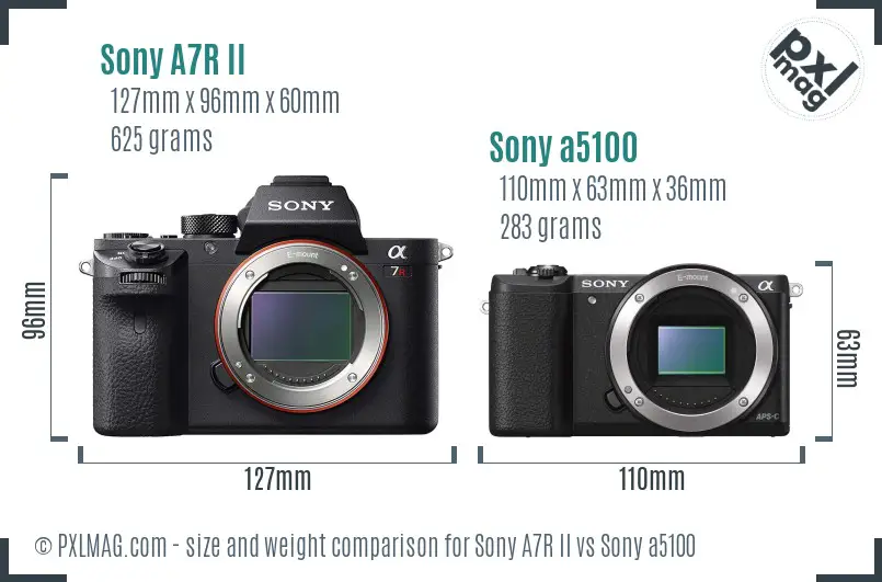 Sony A7R II vs Sony a5100 size comparison