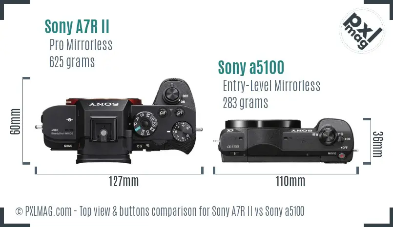 Sony A7R II vs Sony a5100 top view buttons comparison