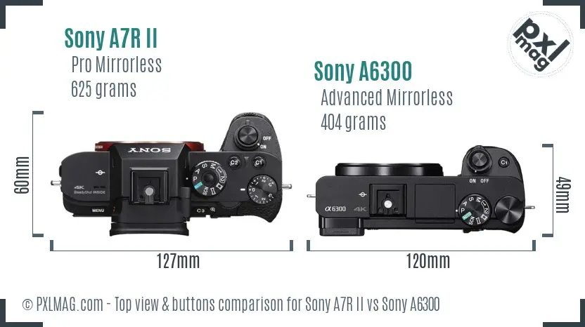 Sony A7R II vs Sony A6300 top view buttons comparison Sony A7R II vs Sony A6300 top view buttons comparison