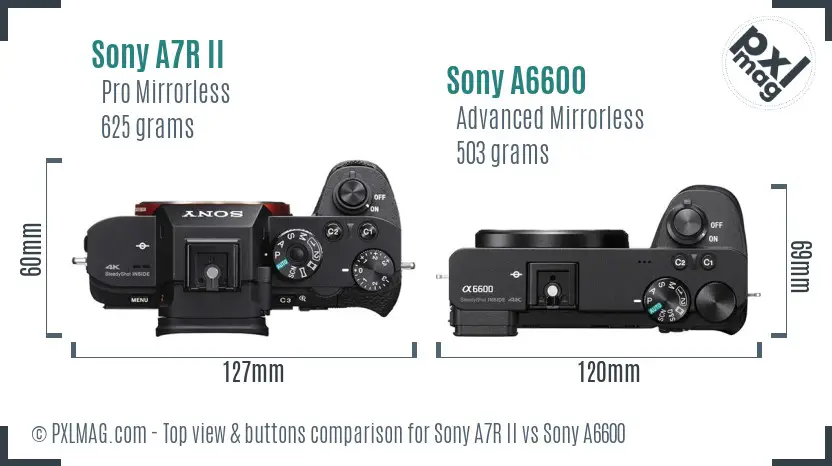 Sony A7R II vs Sony A6600 top view buttons comparison Sony A7R II vs Sony A6600 top view buttons comparison