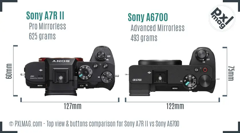 Sony A7R II vs Sony A6700 top view buttons comparison Sony A7R II vs Sony A6700 top view buttons comparison