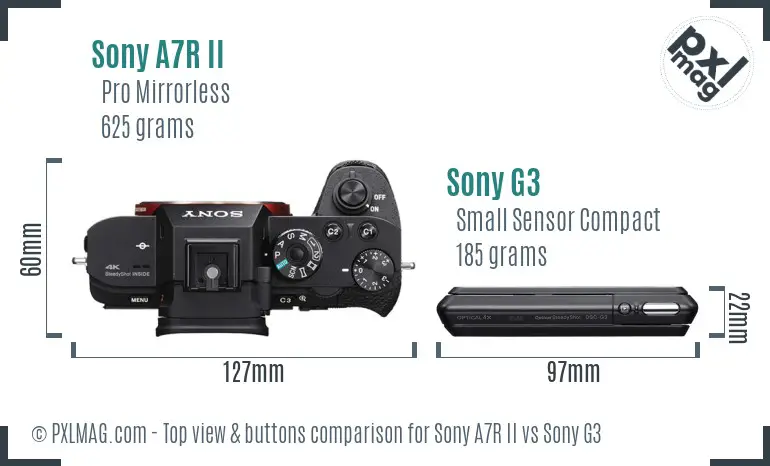 Sony A7R II vs Sony G3 top view buttons comparison