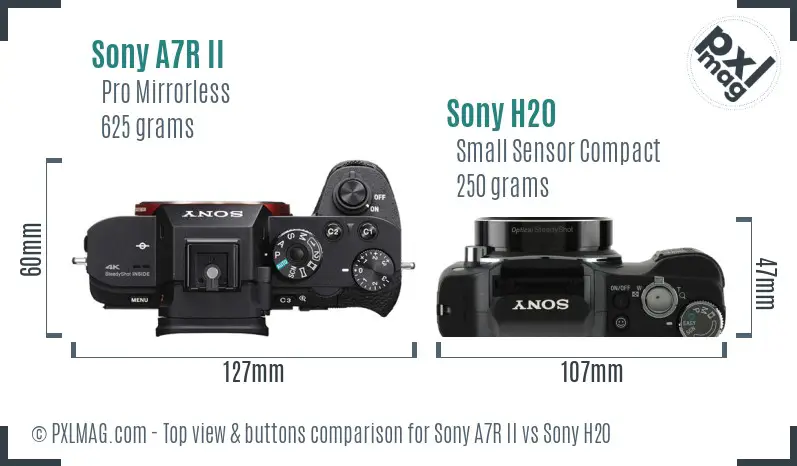 Sony A7R II vs Sony H20 top view buttons comparison