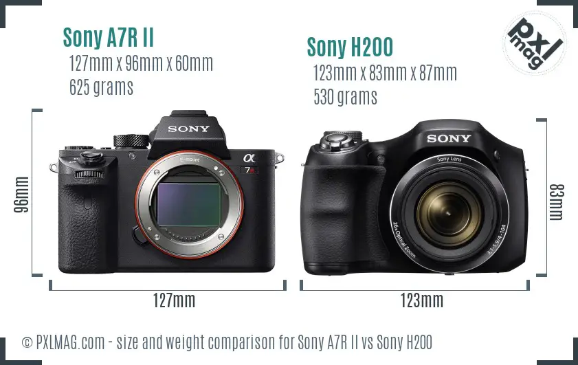 Sony A7R II vs Sony H200 size comparison