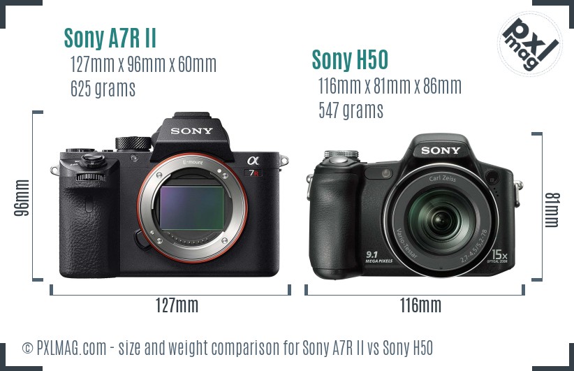 Sony A7R II vs Sony H50 size comparison