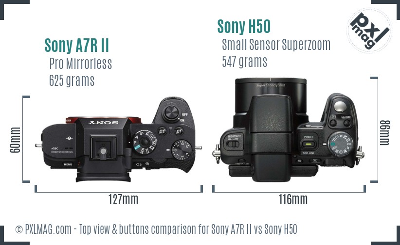 Sony A7R II vs Sony H50 top view buttons comparison