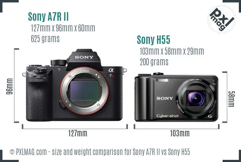 Sony A7R II vs Sony H55 size comparison