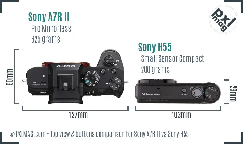 Sony A7R II vs Sony H55 top view buttons comparison