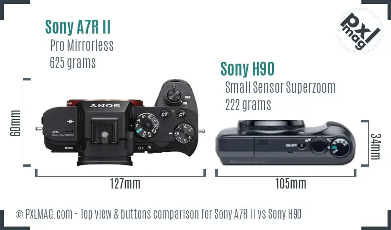 Sony A7R II vs Sony H90 top view buttons comparison