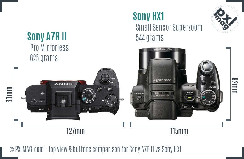 Sony A7R II vs Sony HX1 top view buttons comparison