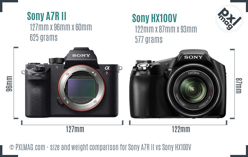 Sony A7R II vs Sony HX100V size comparison Sony A7R II vs Sony HX100V size comparison