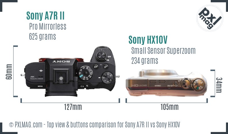 Sony A7R II vs Sony HX10V top view buttons comparison
