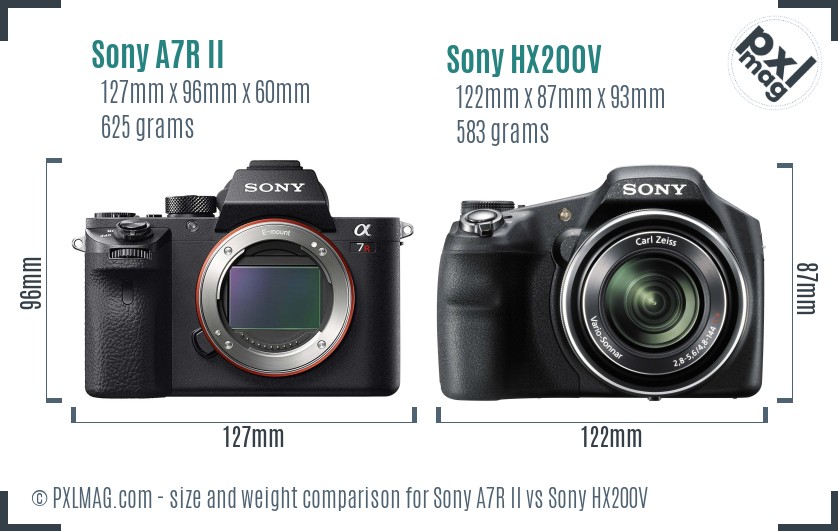Sony A7R II vs Sony HX200V size comparison