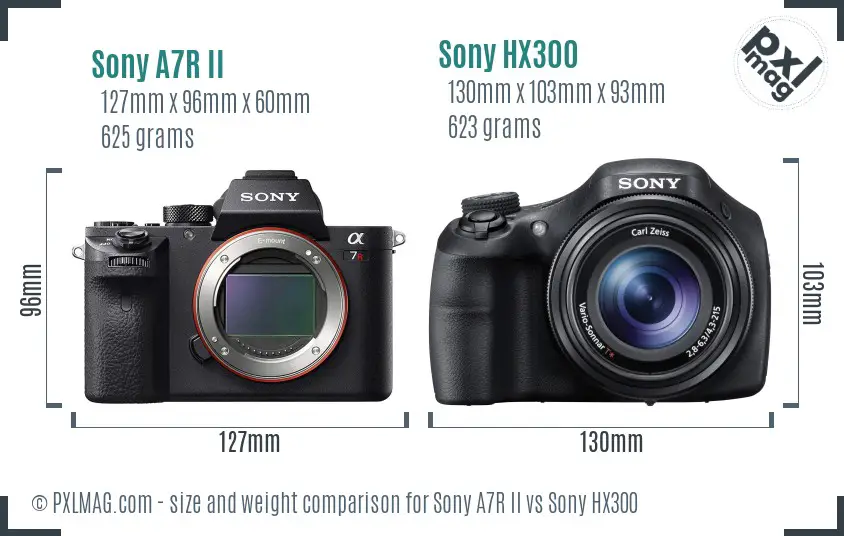 Sony A7R II vs Sony HX300 size comparison