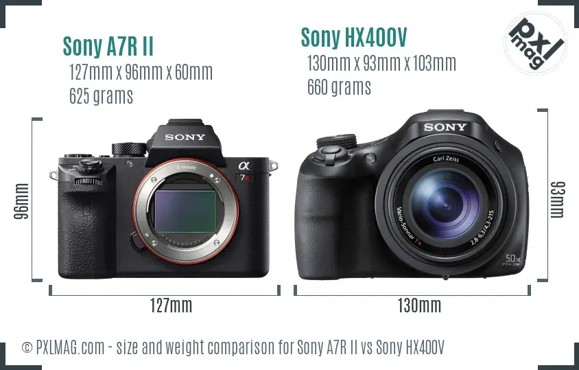 Sony A7R II vs Sony HX400V size comparison