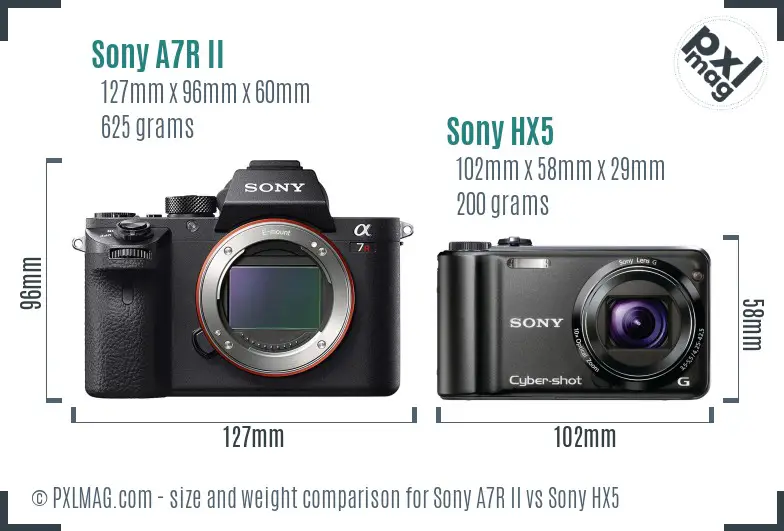 Sony A7R II vs Sony HX5 size comparison