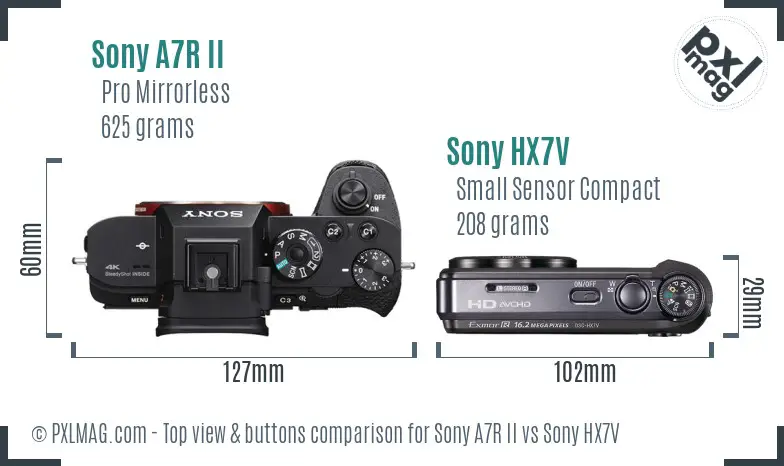 Sony A7R II vs Sony HX7V top view buttons comparison Sony A7R II vs Sony HX7V top view buttons comparison