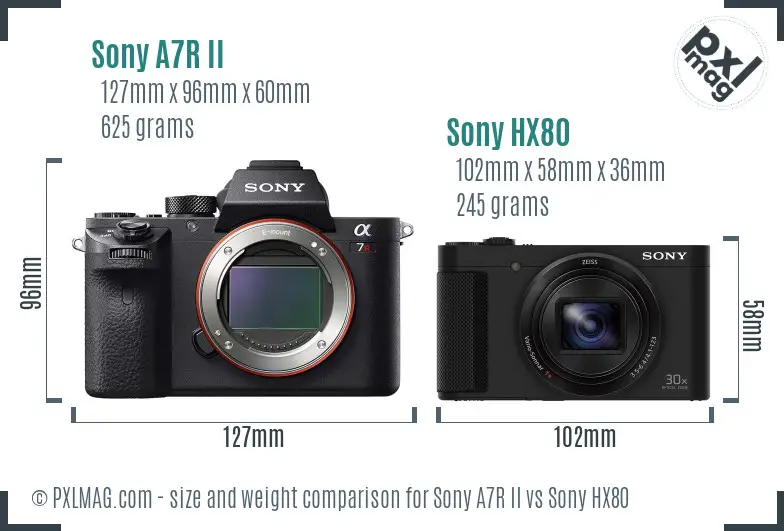 Sony A7R II vs Sony HX80 size comparison