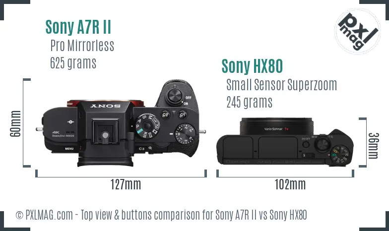 Sony A7R II vs Sony HX80 top view buttons comparison