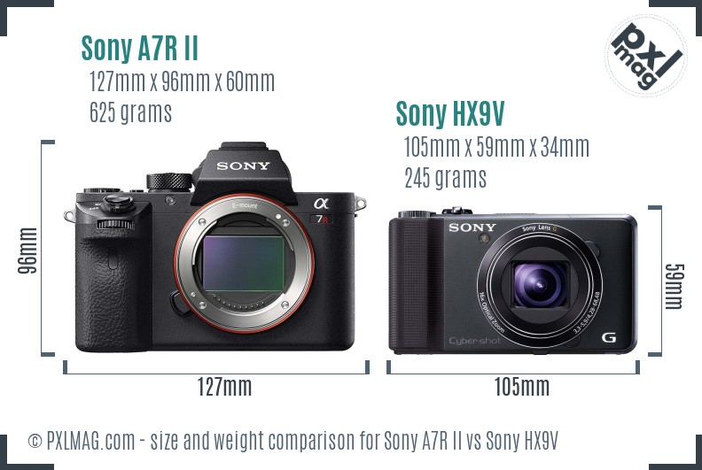 Sony A7R II vs Sony HX9V size comparison Sony A7R II vs Sony HX9V size comparison