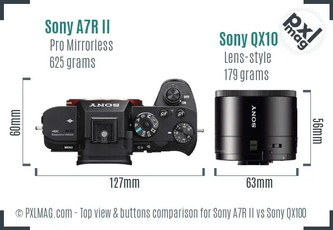 Sony A7R II vs Sony QX100 top view buttons comparison