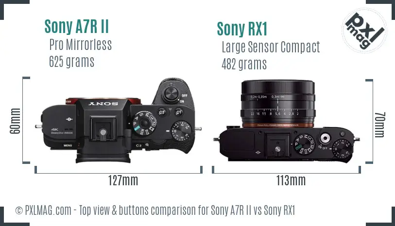 Sony A7R II vs Sony RX1 top view buttons comparison Sony A7R II vs Sony RX1 top view buttons comparison