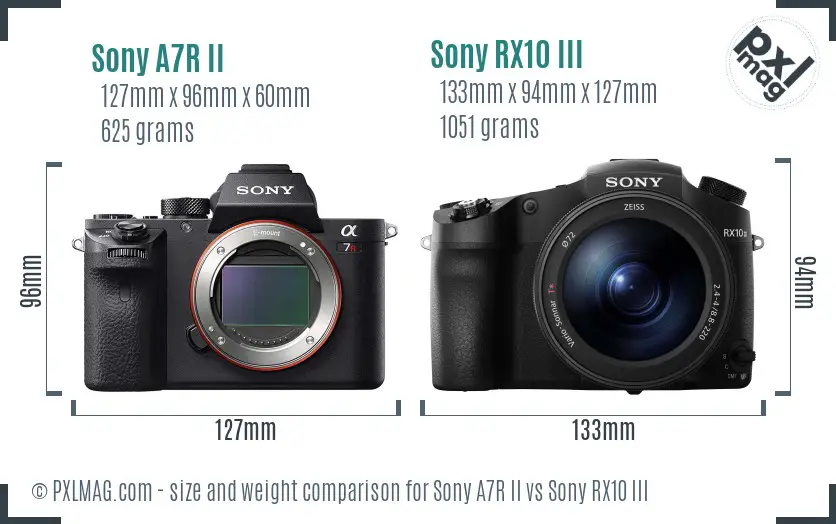 Sony A7R II vs Sony RX10 III size comparison