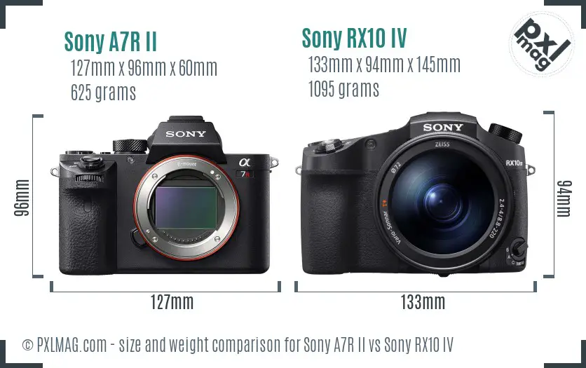 Sony A7R II vs Sony RX10 IV size comparison