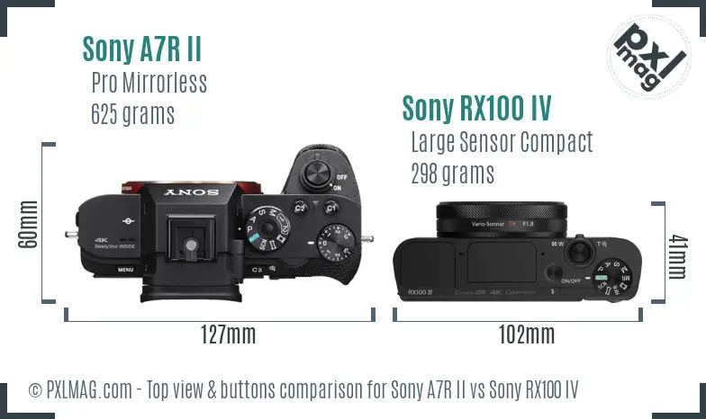 Sony A7R II vs Sony RX100 IV top view buttons comparison