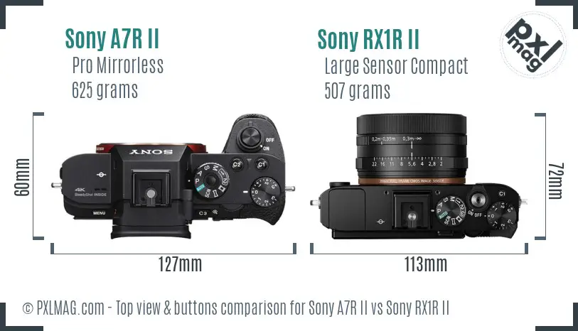 Sony A7R II vs Sony RX1R II top view buttons comparison