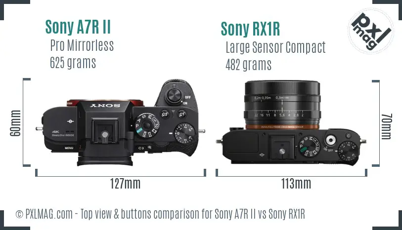 Sony A7R II vs Sony RX1R top view buttons comparison