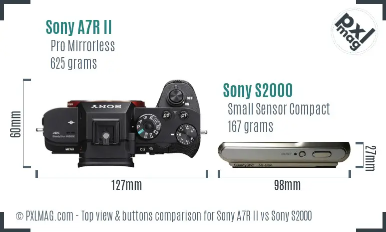 Sony A7R II vs Sony S2000 top view buttons comparison