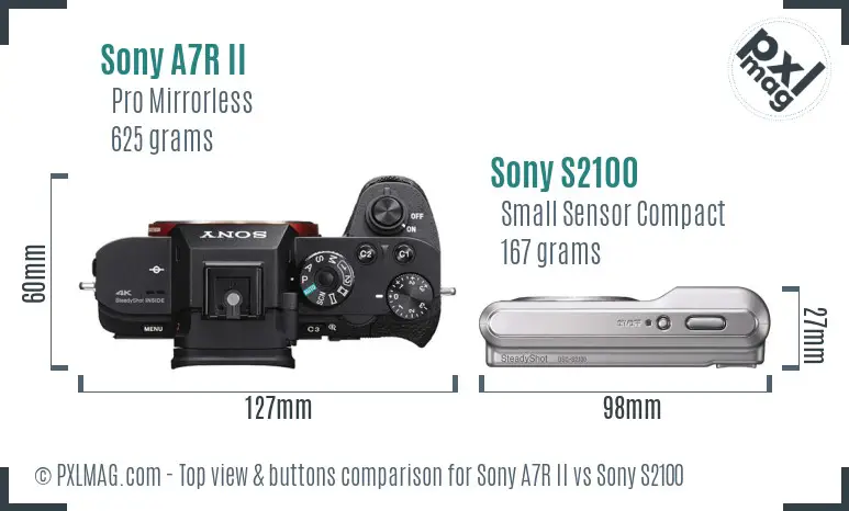 Sony A7R II vs Sony S2100 top view buttons comparison