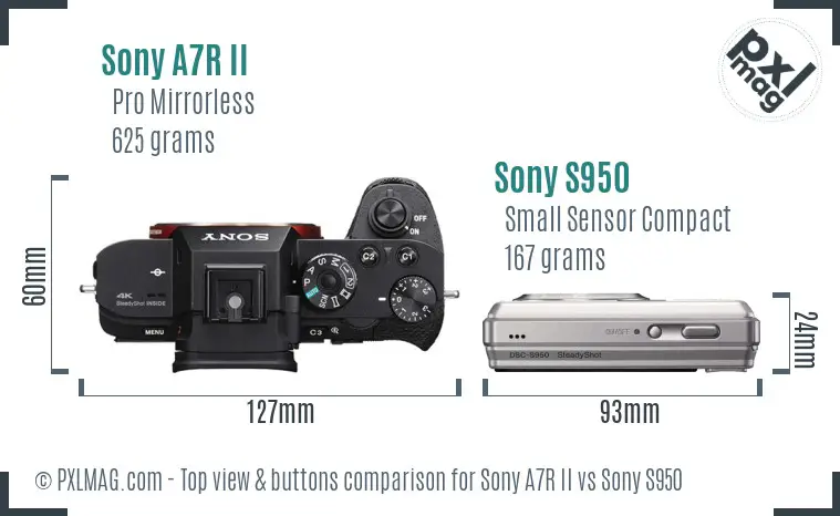 Sony A7R II vs Sony S950 top view buttons comparison