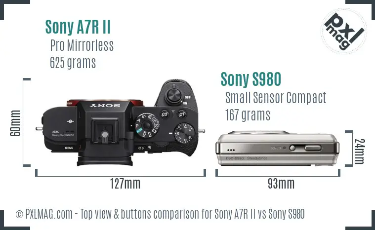Sony A7R II vs Sony S980 top view buttons comparison