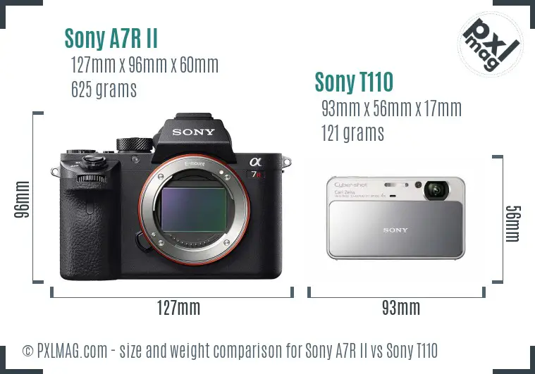 Sony A7R II vs Sony T110 size comparison