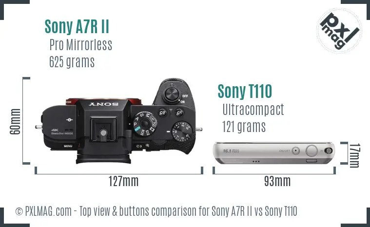 Sony A7R II vs Sony T110 top view buttons comparison