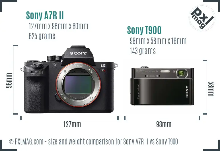 Sony A7R II vs Sony T900 size comparison