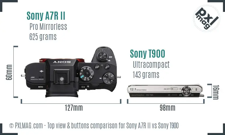 Sony A7R II vs Sony T900 top view buttons comparison