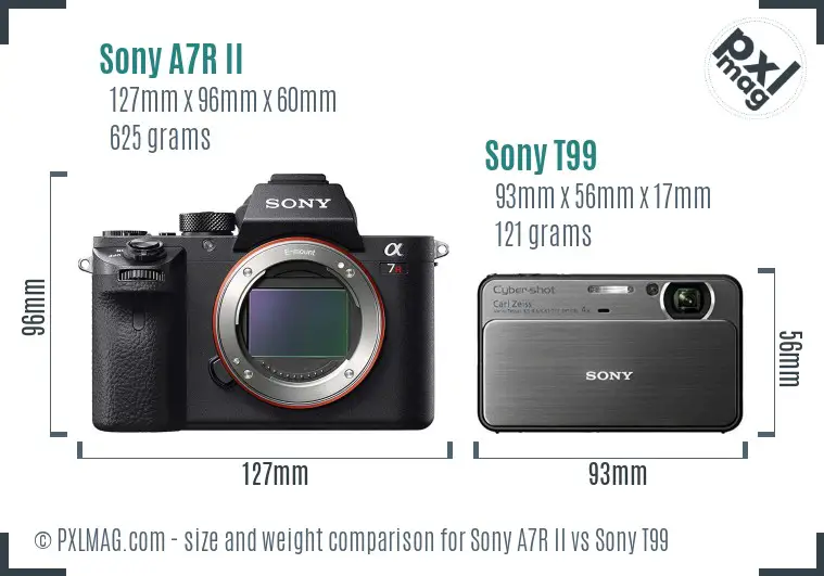 Sony A7R II vs Sony T99 size comparison
