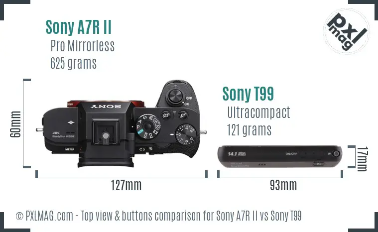 Sony A7R II vs Sony T99 top view buttons comparison