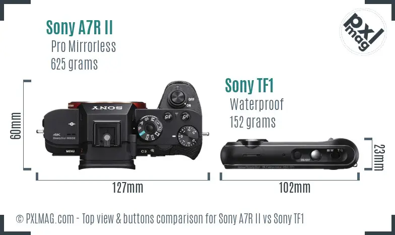 Sony A7R II vs Sony TF1 top view buttons comparison