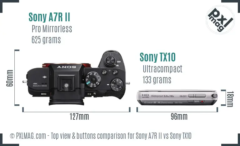 Sony A7R II vs Sony TX10 top view buttons comparison