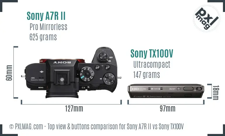 Sony A7R II vs Sony TX100V top view buttons comparison