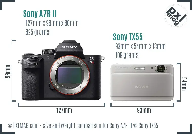 Sony A7R II vs Sony TX55 size comparison