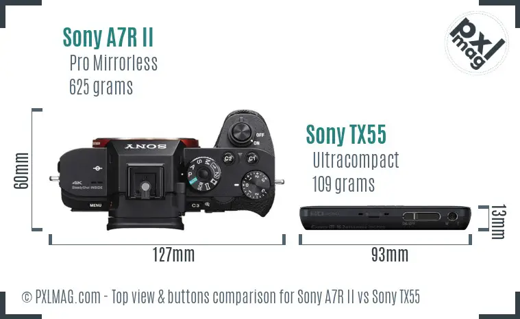 Sony A7R II vs Sony TX55 top view buttons comparison